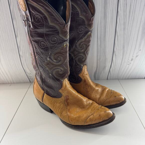 Montana Dorado VTG Ostrich & Leather Cowboy Boots Western Mens 8 Mens Womens 10 - Picture 1 of 8